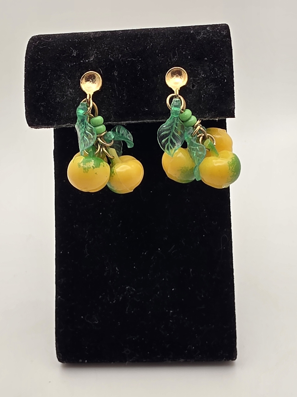 Citrus Clip-On Earrings with Green Leaves
